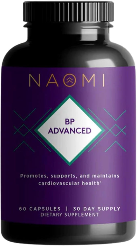 NAOMI BP Advanced, Potent Ingredients for Blood Flow and Circulation, Endothelial Function, Supports Cardiovascular and Arterial Health, 1000mg Olive Leaf Extract, 180mcg Vitamin K2 (Small, 60 Count)