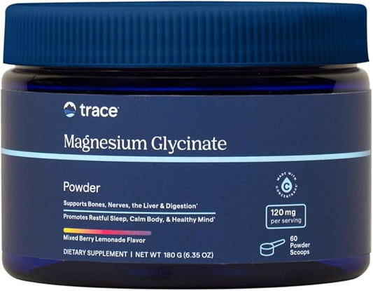 Trace Minerals Magnesium Glycinate 120mg - Powder Mix to Support Digestive Health - Aid Sleep & Muscle Relaxation - Highly-Absorbable Magnesium Supplement - Mixed Berry Lemonade, 180g (60 Servings)