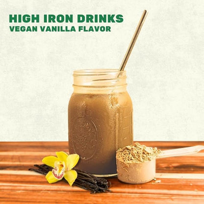 Smart Eats - High Iron Drink & Smoothie Powder with Protein, Vitamins, Fiber, Antioxidants | Support Energy, Hair, Brain, Blood | Gentle, Non-Constipating | Vegan, Keto | Vanilla Flavor | 30 Scoops