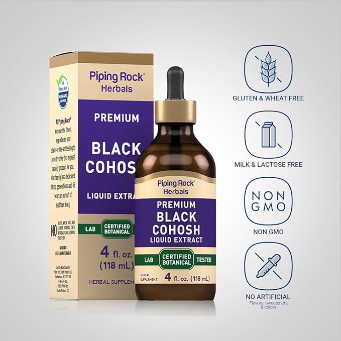 Piping Rock Black Cohosh Root Liquid Extract | 4 Fl Oz | Alcohol Free Tincture | Vegetarian, Non-GMO, Gluten Free