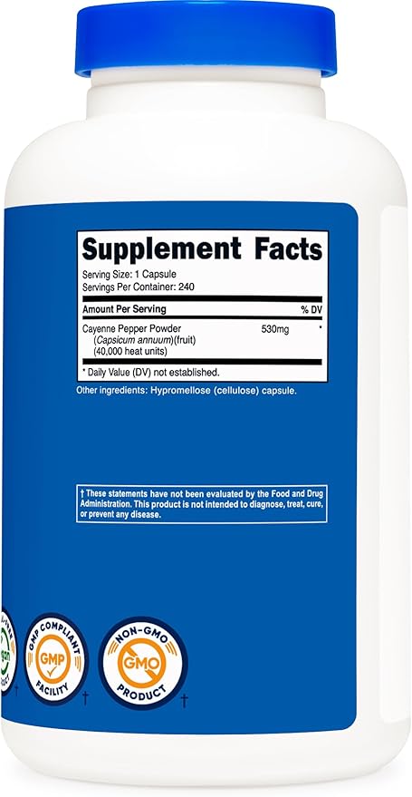 Nutricost Cayenne Pepper 530mg, 240 Capsules - 40,000 Heat Units, Gluten Free, Non-GMO