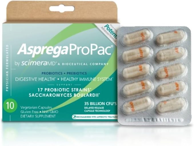 ScimeraMD® Asprega ProPac Probiotics and Prebiotics Supplement for Digestive Health and Immune System Support, 35 Billion CFUs, 10 CT