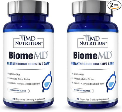 1MD Nutrition BiomeMD Probiotics | 62 Billion CFUs, 15 Comprehensive Strains - Pro & Prebiotics | Doctor-Formulated for Digestive Health & Immune Support | 60 Capsules