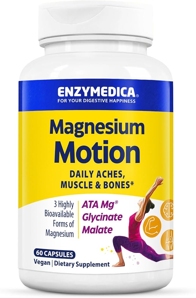 Enzymedica, Magnesium Motion with 3 Forms of Magnesium, ATA Mg, Glycinate, Malate, Soothes Occasional Aches, Supports Bones & Muscles, 60 Count