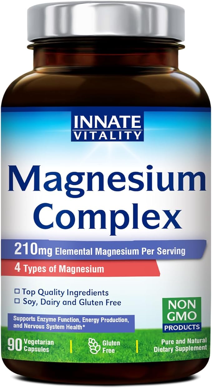 Innate Vitality Magnesium Complex - Magnesium Glycinate, Malate, Citrate, Oxide, 4-in-1 Formula for Energy, Muscles, Bones & Nerves, Vegan & No Gluten, 90 Capsules
