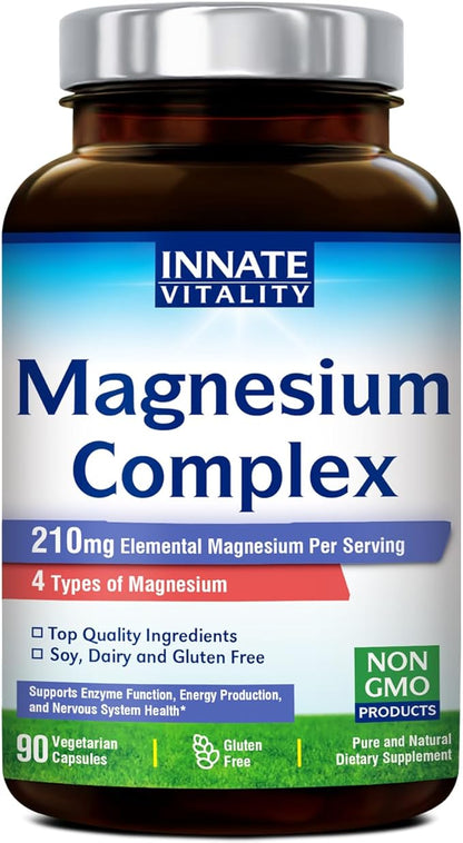 Innate Vitality Magnesium Complex - Magnesium Glycinate, Malate, Citrate, Oxide, 4-in-1 Formula for Energy, Muscles, Bones & Nerves, Vegan & No Gluten, 90 Capsules