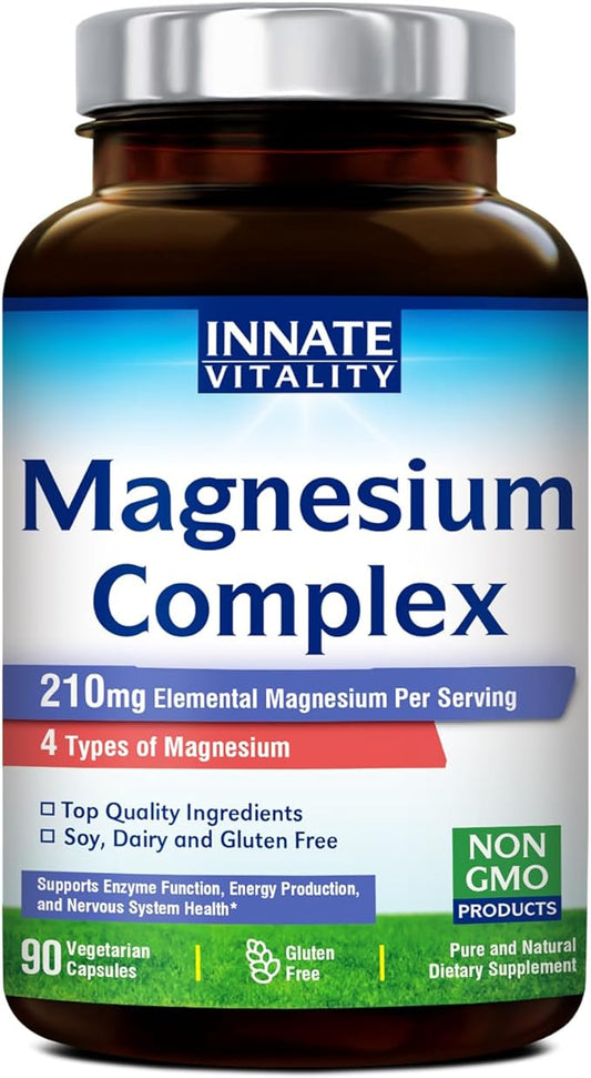 Innate Vitality Magnesium Complex - Magnesium Glycinate, Malate, Citrate, Oxide, 4-in-1 Formula for Energy, Muscles, Bones & Nerves, Vegan & No Gluten, 90 Capsules