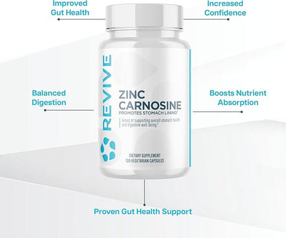 Revive MD Zinc Carnosine Supplement for Men & Women - Zinc & L-Carnosine to Support GI, Stomach Lining & Immune Health - Digestive Health Supplements Supports a Healthy Gut - 120 Vegetarian Capsules