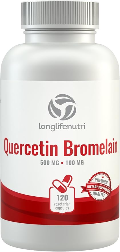 Quercetin 500mg with Bromelain 100mg 120 Vegetarian Capsules | Natural Antioxidant Supplement | Relief Complex | Dihydrate Pure Powder Extract Cap 500 mg Plus