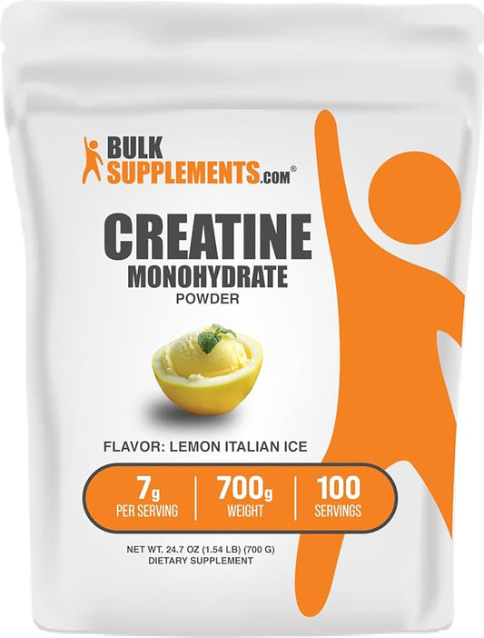 BulkSupplements.com Creatine Monohydrate Powder - Creatine Supplement, Micronized Creatine, Creatine Powder - Lemon Italian Ice, 5g (5000mg) per Servings, 700g (1.5 lbs) (Pack of 1)
