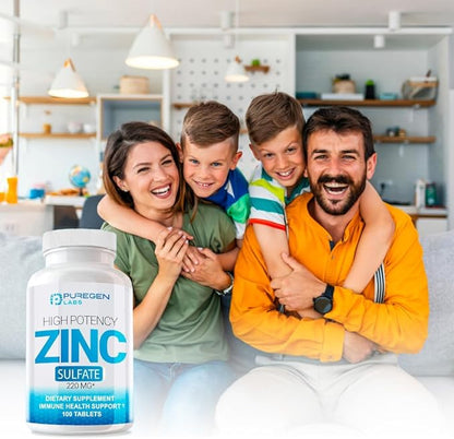 Puregen Labs Zinc Sulfate 220 mg Dietary Supplement Tablets - 100 Count (Pack of 2)