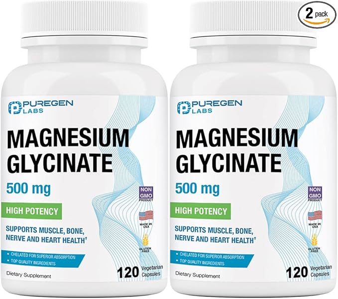 Magnesium Glycinate 500mg [High Potency] Veggie Caps, Chelated for Superior Absorption, Non-GMO, NO Gluten and Dairy, Supports Muscle, Joint, and Heart Health | Total 240 Capsules