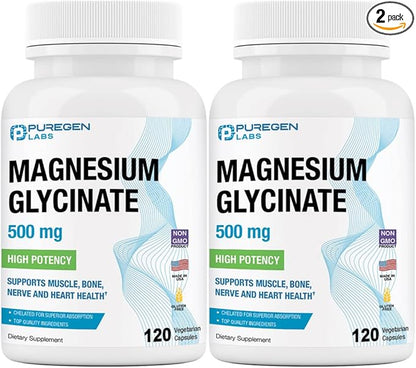 Magnesium Glycinate 500mg [High Potency] Veggie Caps, Chelated for Superior Absorption, Non-GMO, NO Gluten and Dairy, Supports Muscle, Joint, and Heart Health | Total 240 Capsules