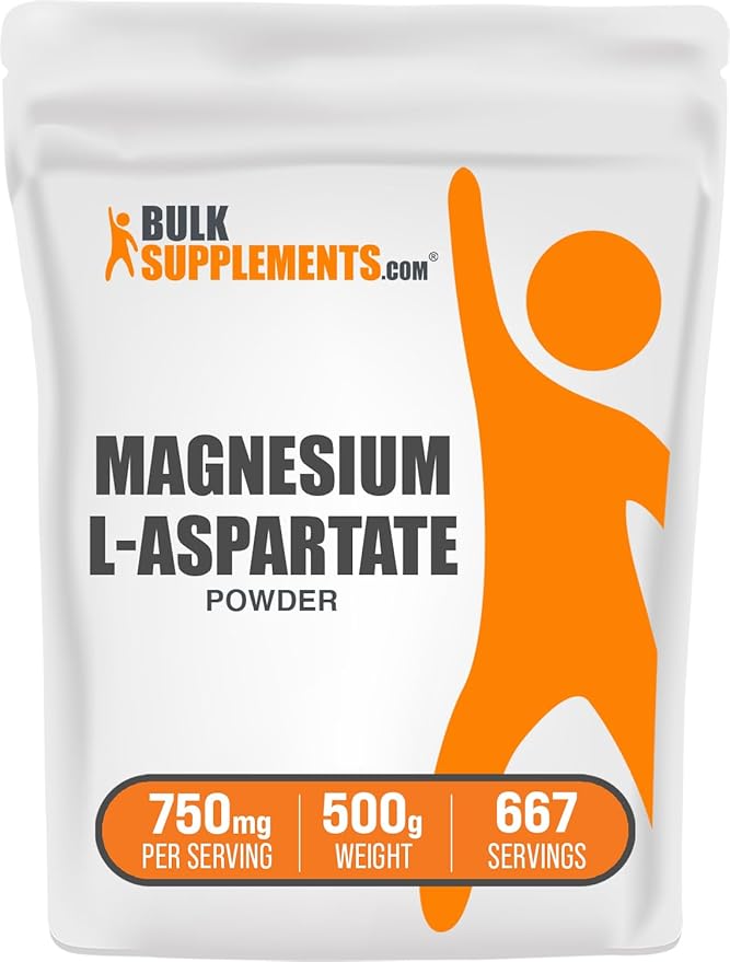 BulkSupplements.com Magnesium L-Aspartate Powder - High Absorption Magnesium, Magnesium Aspartate Powder - Gluten Free, 750mg (150mg of Magnesium) per Serving, 500g (1.1 lbs) (Pack of 1)