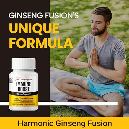 JungKwanJang Immune Boost, Adaptogen Supplement with American Ginseng and Korean Red Ginseng Duo for Immunity, Energy, Fights Fatigue, All-Natural, Stress Support for Men and Women