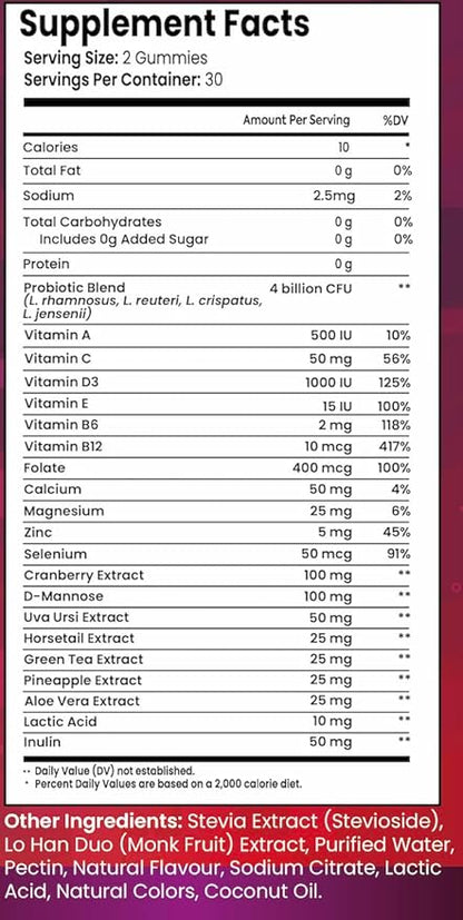 Vaginal Probiotic Gummies for Women – BV & Yeast Infection Support, pH Balance, Cranberry & D-Mannose, Feminine Health, Urinary & Vaginal Flora Care
