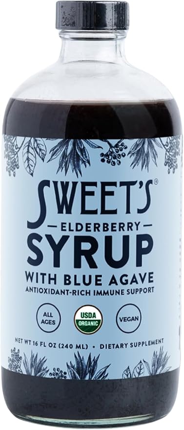 Elderberry Syrup with Blue Agave | Immune Support | USDA Organic Certified | Non-GMO | Vegan | Gluten-Free (16 oz)