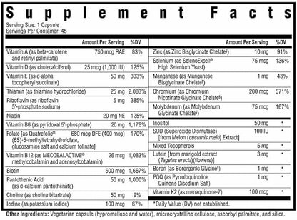 Seeking Health Multivitamin One, 1 a Day Multivitamin Supplement for Adults, Methyl B12 and Methylfolate, Vitamin A, Bioavailable Nutrients for Men and Women, Vegetarian (45 Capsules)
