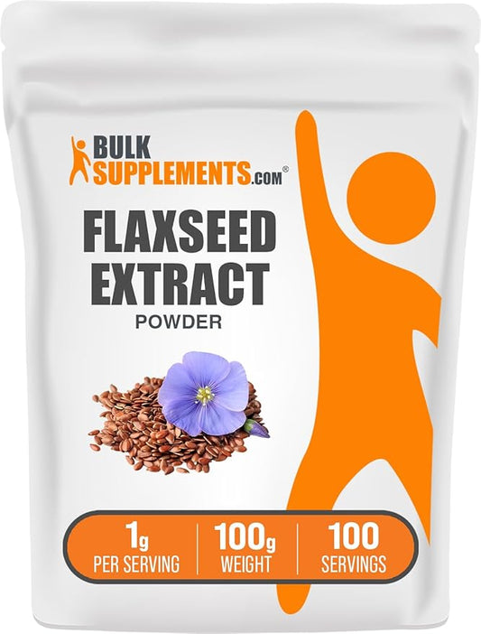 BulkSupplements.com Flaxseed Extract Powder - Omega-3 Supplement, Flaxseed Powder - Vegan & Gluten Free, 1g per Serving, 100g (3.5 oz) (Pack of 1)