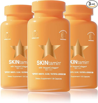 HAIRtamin SKINtamin Vegetarian Collagen Pills | Best Collagen Supplements for Women to Support Skin Firmness and Wrinkles | Skin Supplement Formulated to Help Reduce Blemishes (3-Pack)