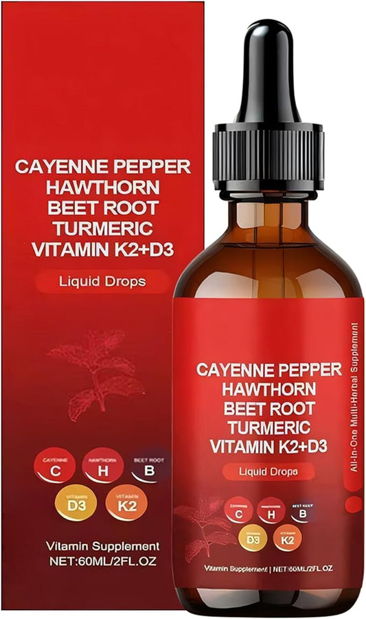 Cayenne Pepper Drops, 60ml Clean Cayenne Pepper Hawthorn Beet Root Drops - 1 Bottles （60-Day Supply）