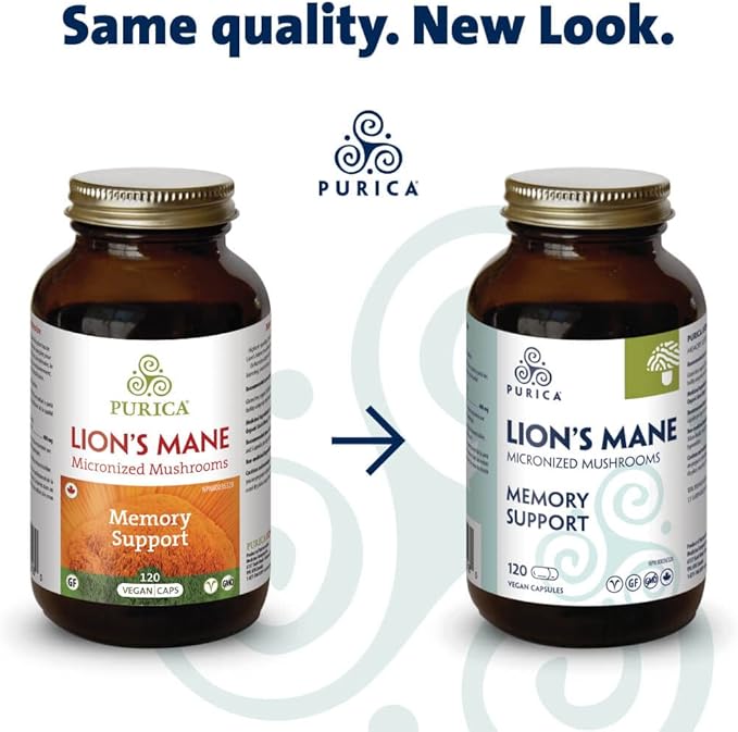 PURICA - Lion's Mane Micronized Mushrooms, 60 Vegan Capsules - Promotes Cognitive Health - Focus and Memory Support