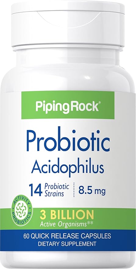 Piping Rock Probiotic Acidophilus Capsules | 60 Pills | 3 Billion CFU | Supplement for Women and Men | 14 Strains | Non-GMO, Gluten Free