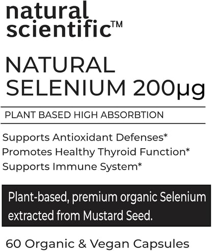 Selenium 200mcg Capsules - Organic Selenium Supplement for Antioxidant Support & Immune Health - Vegan, Gluten-Free, Non-GMO - 60 Capsules, 2-Month Supply - Premium Supplement by Natural Scientific