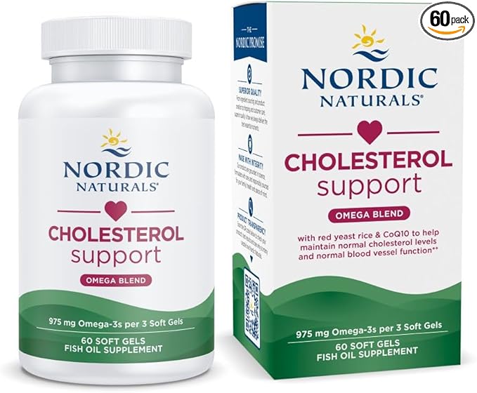 Nordic Naturals Cholesterol Omega LDL, Lemon - 60 Soft Gels - 975 Omega-3 + Red Yeast Rice & CoQ10 - Normal Cholesterol, Antioxidant Support - EPA & DHA - Non-GMO - 20 Servings