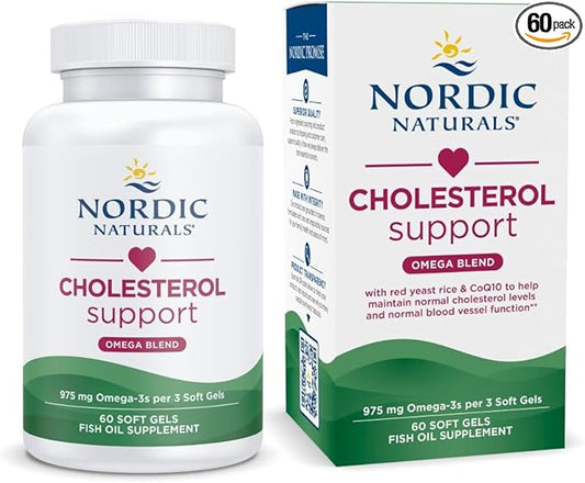 Nordic Naturals Cholesterol Omega LDL, Lemon - 60 Soft Gels - 975 Omega-3 + Red Yeast Rice & CoQ10 - Normal Cholesterol, Antioxidant Support - EPA & DHA - Non-GMO - 20 Servings