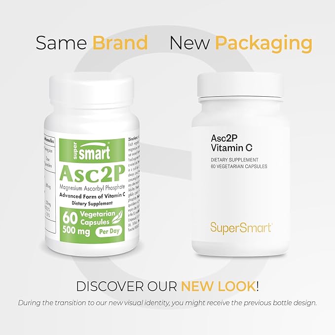 Supersmart - Asc2P 500 mg Per Day (Magnesium Ascorbyl Phosphate) - Anti-Aging & Antioxidant Supplement - Powerful Form of Vitamin C | Non-GMO & Gluten Free - 60 Vegetarian Capsules