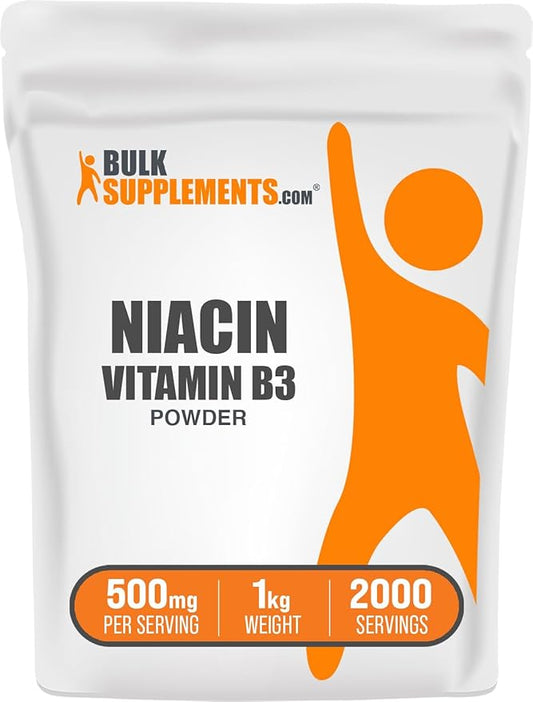 BulkSupplements.com Niacin Powder - Vitamin B3 Supplement, Niacin Flush - Gluten Free, 500mg per Serving, 1kg (2.2 lbs) (Pack of 1)