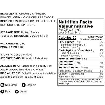 Food to Live Organic Algae Powder Mix, 8 Pounds – Spirulina and Chlorella 50/50 Blend, Non-GMO, Rich in Chlorophyll, Raw, Pure, Vegan Superfood, Bulk, Great for Smoothies, Good Source of Protein