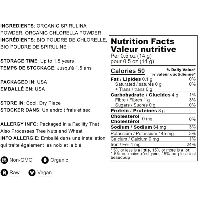 Food to Live Organic Algae Powder Mix, 4 Ounces – Spirulina and Chlorella 50/50 Blend, Non-GMO, Rich in Chlorophyll, Raw, Pure, Vegan Superfood, Bulk, Great for Smoothies, Good Source of Protein