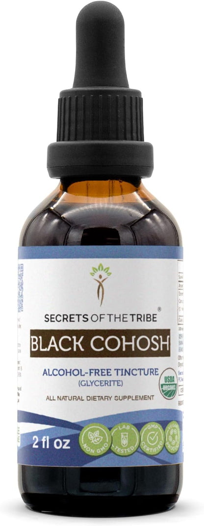 Secrets of the Tribe Black Cohosh USDA Organic | Alcohol-Free Extract, High-Potency Herbal Drops | Made from 100% Certified Organic Black Cohosh (Cimicifuga Racemosa) Dried Root 2 oz