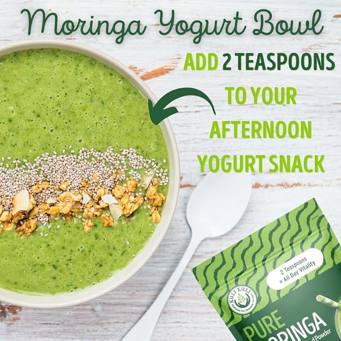 Kuli Kuli Moringa Oleifera Organic Leaf Powder & Green Smoothie, 100% Pure USDA Certified & Non-GMO Moringa Powder, Great with Smoothies, Tea, and Food, 2 Pack