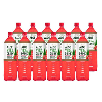 Nature's Goodness Aloe Vera Drink with Pulp Strawberry Flavor -12 Pack Case - 50.7 Fl Oz (1.5 L) Each - Total 18 Liters - Refreshing Beverage with Real Aloe Vera Juice