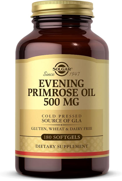 Solgar Evening Primrose Oil 500 mg, 180 Softgels - Promotes Healthy Skin & Cardiovascular Health - Nutritional Support for Women - Gluten Free, Dairy Free - 180 Servings