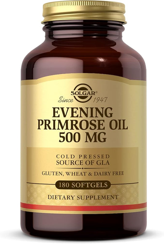 Solgar Evening Primrose Oil 500 mg, 180 Softgels - Promotes Healthy Skin & Cardiovascular Health - Nutritional Support for Women - Gluten Free, Dairy Free - 180 Servings