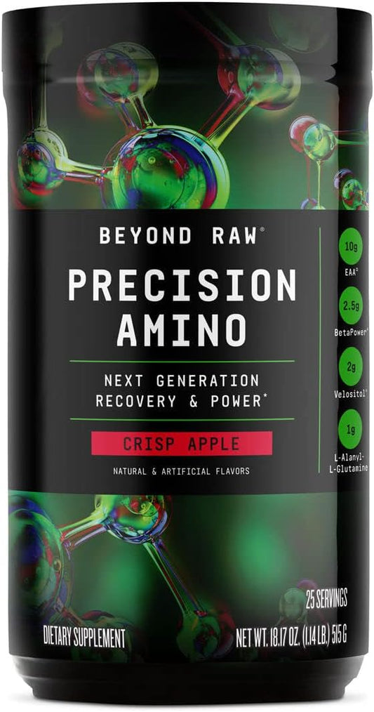 BEYOND RAW Precision Amino | Recovery & Power Amino Acid Formula | Fuel Muscles | Enhance Hydration | Crisp Apple | 25 Servings