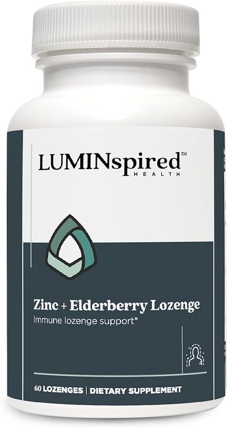 LUMINSPIRED HEALTH Immune Support Zinc Elderberry Lozenges with Vitamin C, Echinacea & Propolis - Natural Berry Flavor, 60 Count, Gluten-Free