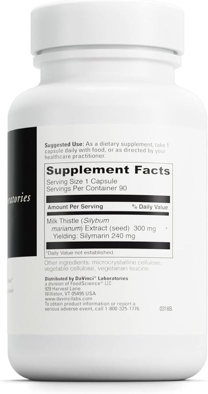 DAVINCI Labs Milk Thistle - Nutritional Supplement to Support Liver Function, Kidney Health and Healthy Digestion* - with Milk Thistle and More - Gluten-Free - 90 Vegetarian Capsules