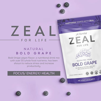 Zurvita - Zeal for Life - Bold Grape Flavor - Daily Nutritional Supplement for Vitality, Immunity, & Overall Wellness - 30-Day Wellness Bag, 420 Grams