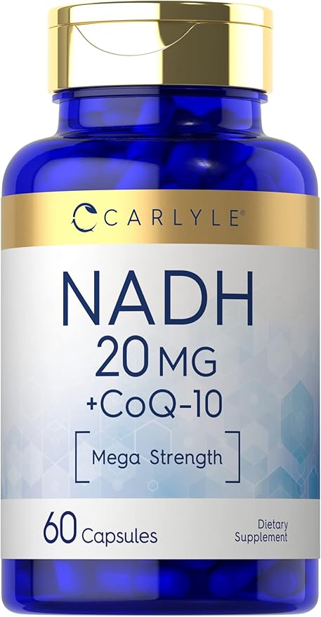 Carlyle NADH CoQ10 Supplement | 20mg | 60 Capsules | Mega Strength | Non-GMO, Gluten Free