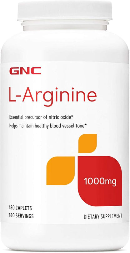 GNC L Arginine 1000mg Supplement, Supports Healthy Blood Vessel Tone, 180 Servings