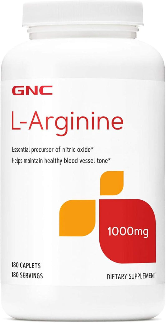 GNC L Arginine 1000mg Supplement, Supports Healthy Blood Vessel Tone, 180 Servings