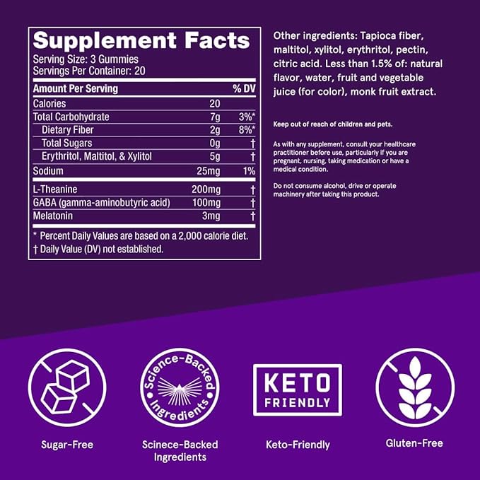 Bulletproof Sugar-Free BlackBerry Flavor Sleep Gummies, 60 Count, Keto Supplement for Sleep Support