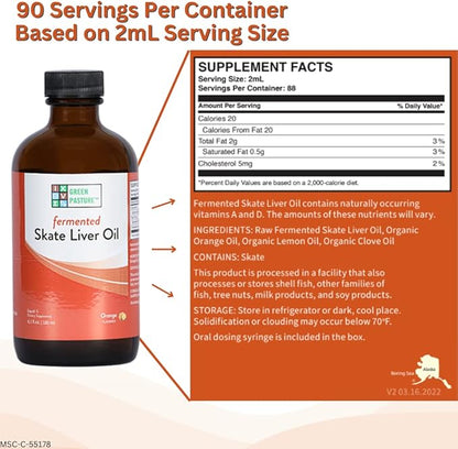 Green Pasture Fermented Skate Liver Oil - Orange - 6.0 FL Oz