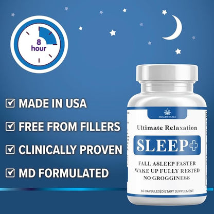 Relaxation Sleep Aid, Natural Non-Habit Forming, Sleep Supplement Developed to Support for Longer & Better Sleep, Chamomile, Magnesium, Melatonin, Ashwagandha, GABA, Drug-Free (60 Count)