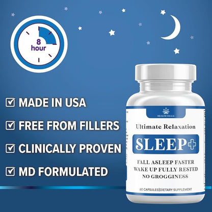 Relaxation Sleep Aid, Natural Non-Habit Forming, Sleep Supplement Developed to Support for Longer & Better Sleep, Chamomile, Magnesium, Melatonin, Ashwagandha, GABA, Drug-Free (180 Count)